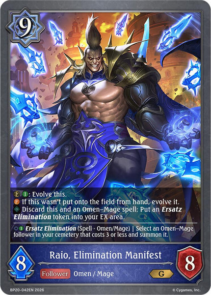 Raio, Elimination Manifest