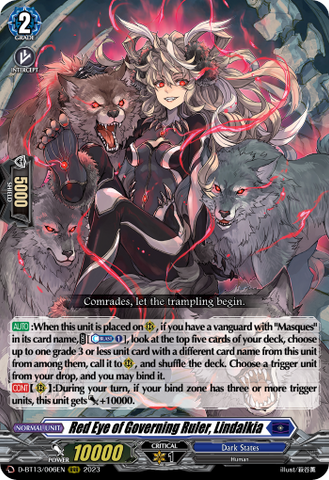 Red Eye of Governing Ruler, Lindalkia - D-BT13/006EN