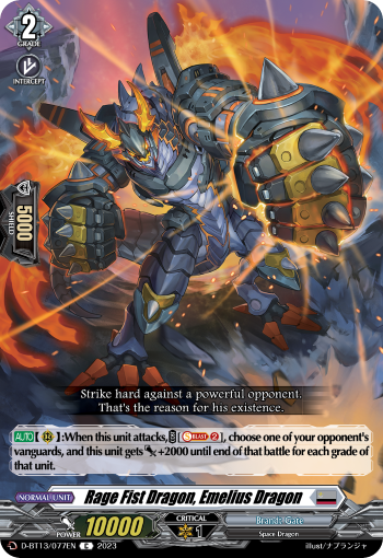 Rage Fist Dragon, Emelius Dragon - D-BT13/077EN
